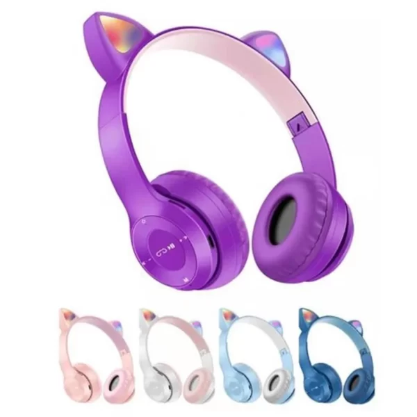 Fone de Ouvido Sem Fio Orelhas de Gato Bluetooth com LED RGB Gatinho - P47M 🎧😻🌈